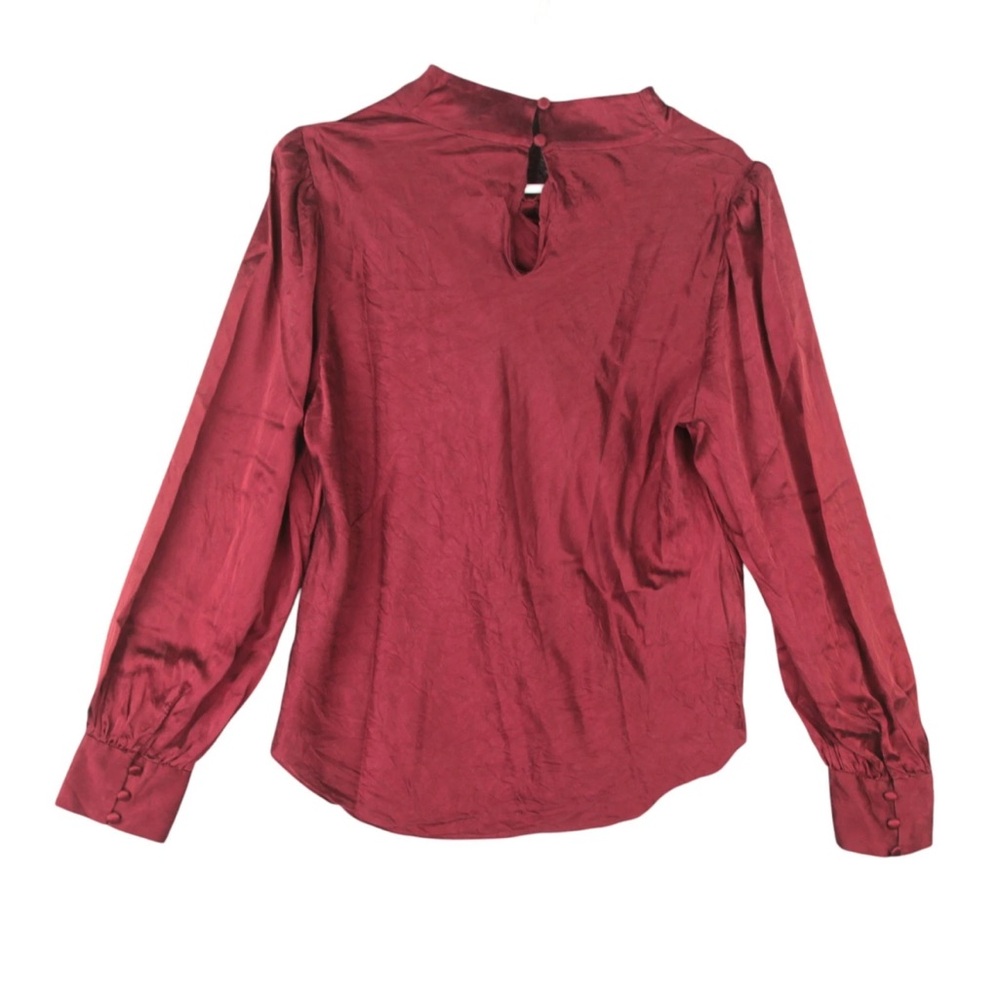 VERONICA BEARD Silk Blouse Size 14 Red Long Sleeve Mock Neck Lightweight - Picture 2 of 12